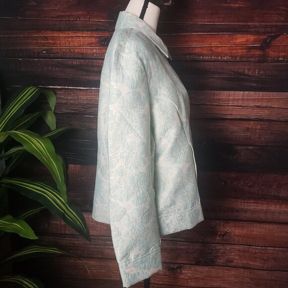 Drapers & Damons Petites Womens Size PXL Full Zip Jacket Light Blue Gold Floral - Picture 5 of 9